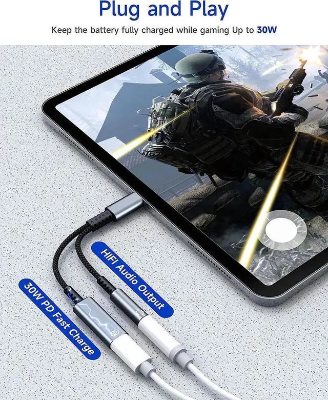 Alt view image 2 of 6 - JVFUSB C to 3.5mm Headphone and Charger Adapter, 2 in 1 USB C PD 3.0 Charging Port to Aux Audio Jack and 60W Fast Charging Dongle Cable Cord for Gal-axy S22/S21/S20/Note 20,Pixel 6/5/4/XL, i-P-a-d Pro