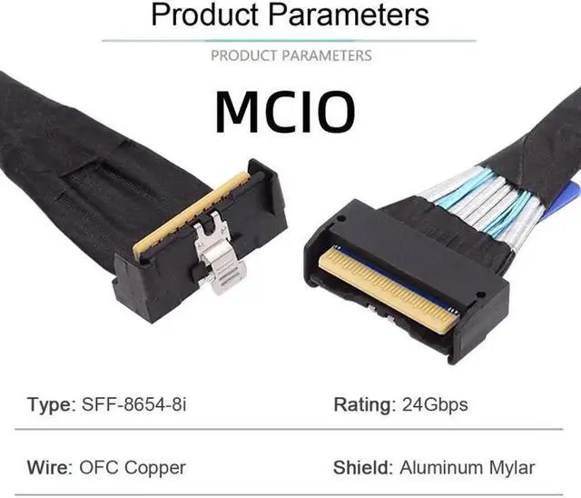 Alt view image 3 of 7 - JVFYI PCI-E 5.0 Mini Cool Edge IO MCIO Angled PCI-E Slimline SAS 8i 74Pin Male to MCIO 74Pin Male Extender Cable 35cm
