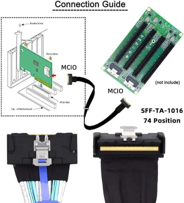 Alt view image 2 of 7 - JVFYI PCI-E 5.0 Mini Cool Edge IO MCIO Angled PCI-E Slimline SAS 8i 74Pin Male to MCIO 74Pin Male Extender Cable 35cm