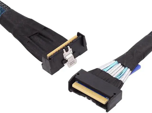 Alt view image 6 of 7 - JVFYI PCI-E 5.0 Mini Cool Edge IO MCIO Angled PCI-E Slimline SAS 8i 74Pin Male to MCIO 74Pin Male Extender Cable 35cm