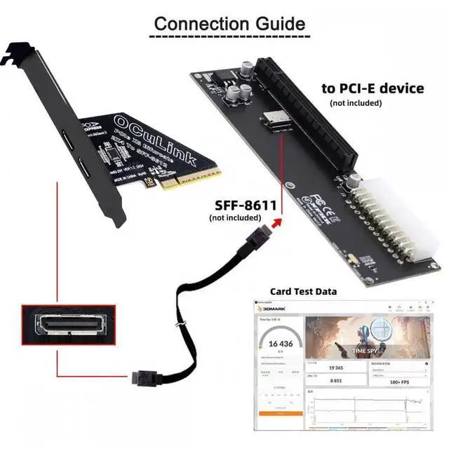 Alt view image 5 of 5 - JVFYI PCI-Express 4.0 PCIE 8x Detachable to Dual Oculink SFF-8612 SFF-8611 VROC Raid0 Adapter for U.2 SSD eGPU External Graphics Card Dock