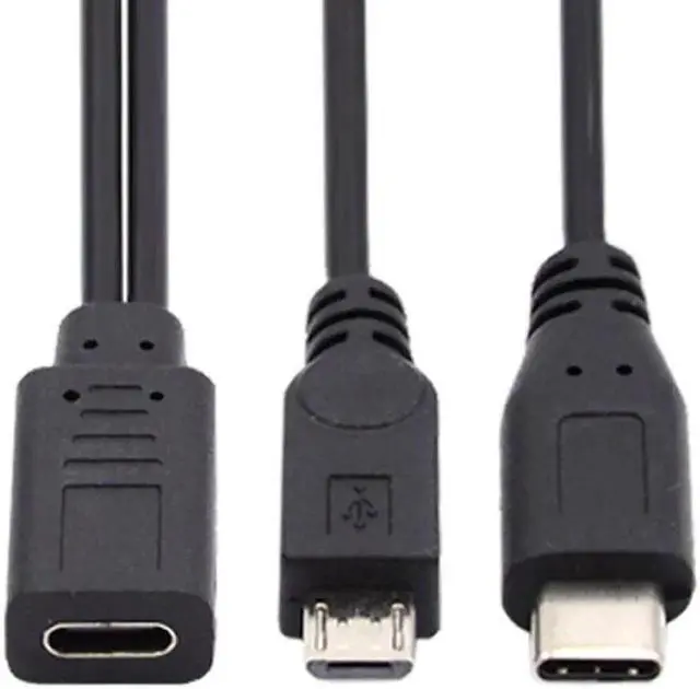 Alt view image 4 of 6 - JVFYI Type-C USB-C Female to USB-C Type C USB 3.1 & Micro USB Male Splitter Extension Charge Cable