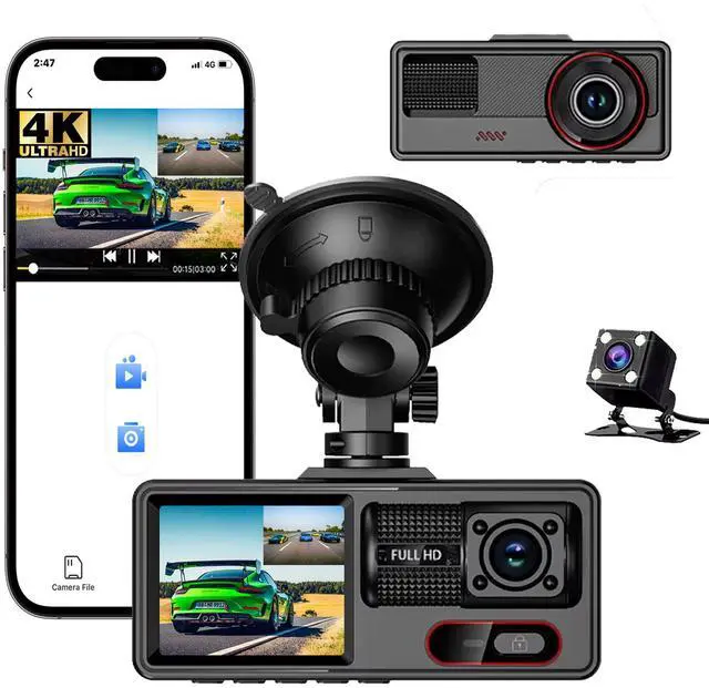 Main image of JVFYI 2 Inch Car Black Box 3 Camera Wifi Dash Camera Car Dvr 1080P Dashcam Front and Rear Interior 3 Channel Wifi Dash Cam
