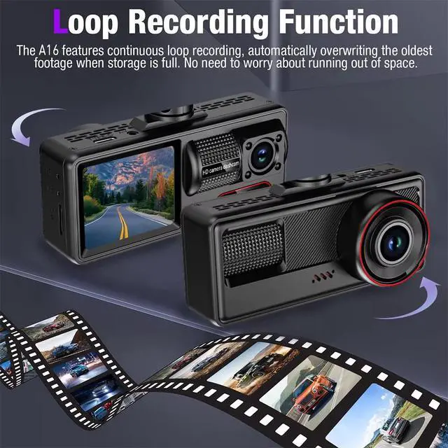 Alt view image 6 of 6 - JVFYI 2 Inch Car Black Box 3 Camera Wifi Dash Camera Car Dvr 1080P Dashcam Front and Rear Interior 3 Channel Wifi Dash Cam