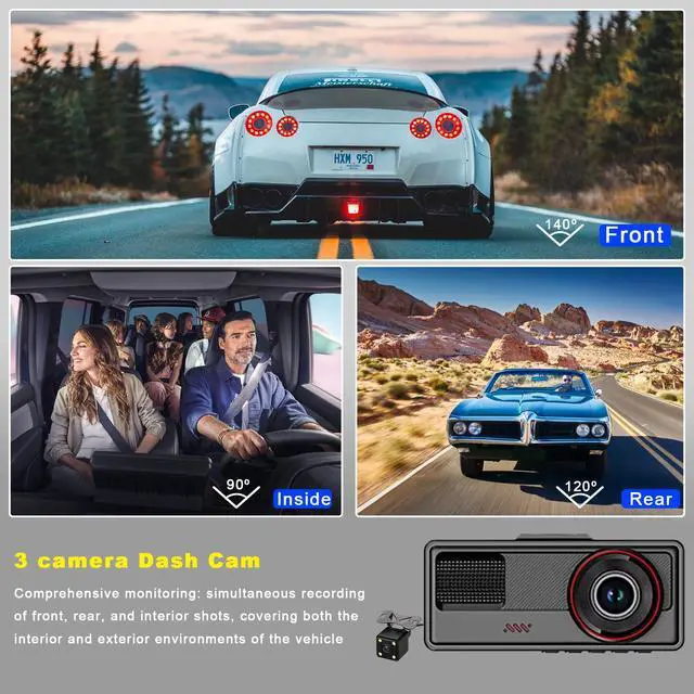 Alt view image 5 of 6 - JVFYI 2 Inch Car Black Box 3 Camera Wifi Dash Camera Car Dvr 1080P Dashcam Front and Rear Interior 3 Channel Wifi Dash Cam