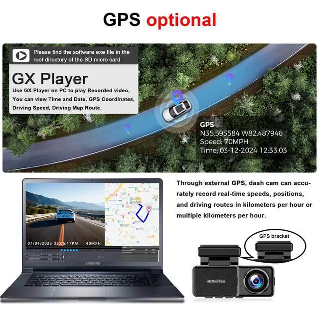 Alt view image 6 of 6 - JVFYI Hot Sales Car Dvr 4K+1080P Dual Lens Dash Camera Car Black Box Built in WIFI GPS 4K Dashcam Front and Rear Dual Lens 4k Dash Cam