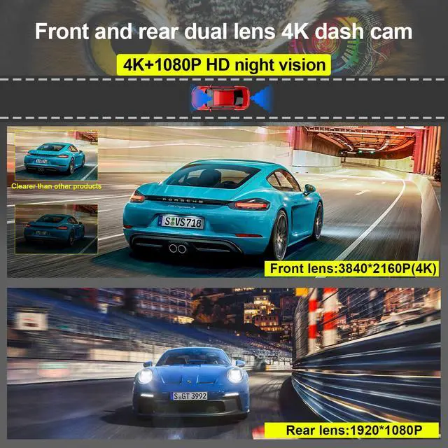 Alt view image 5 of 6 - JVFYI Hot Sales Car Dvr 4K+1080P Dual Lens Dash Camera Car Black Box Built in WIFI GPS 4K Dashcam Front and Rear Dual Lens 4k Dash Cam