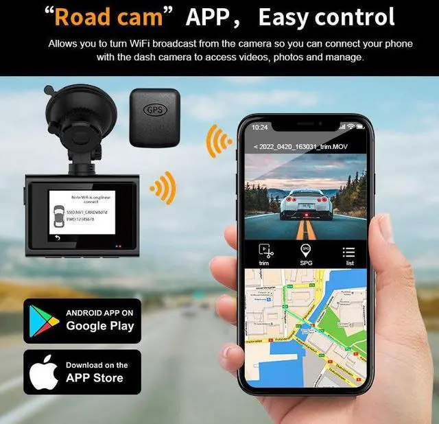 Alt view image 2 of 6 - JVFYI 2.0"dual Lens Ful hd Car Dvr Dashcam sony 4k With App Night Vision Gps Wifi Dash Cam Front 4K Rear 2K Dual Lens 4k Dash Camera