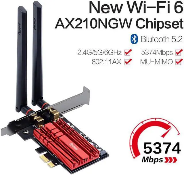 Alt view image 2 of 7 - Fenvi FV-AXE3000 Wi-Fi 6E AX210 PCIe Network Card Bluetooth 5.2 Heat Sink AX 3000Mbps 802.11ax Tri-band 2.4G/5G/6G PCI-E Wireless WiFi Network Adapter Cards for Desktop PC Support Windows 10/11 64-bit