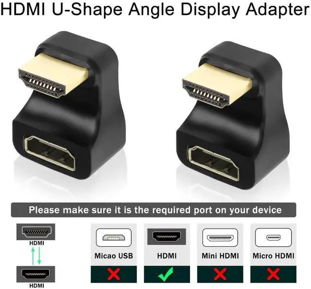 Alt view image 2 of 6 - 8K HDMI U-Shape Angle Display Adapter HDMI 2.1 Male to Female 180 Degree Ultra HD Connector Socket, Support 3D 8K@60Hz UHD2.1, for Laptop PC Monitor Projector HDTV, 2Pcs (Positive)