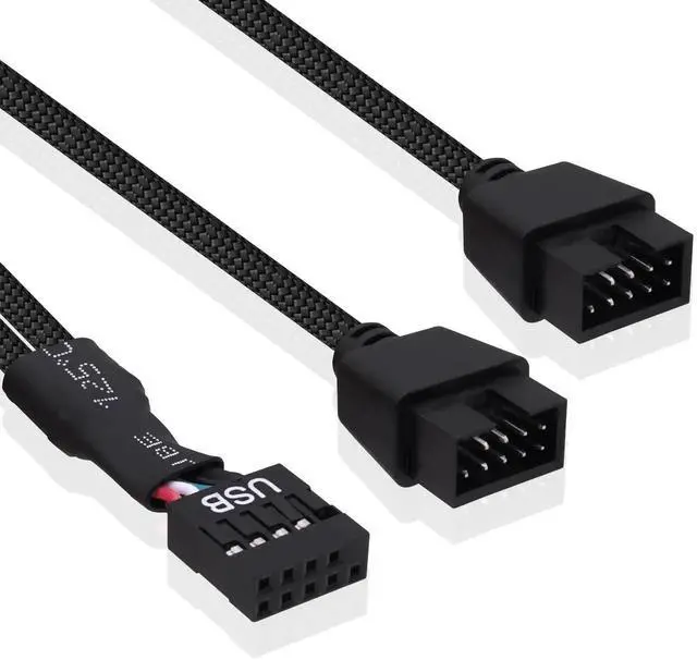 Alt view image 2 of 7 - Motherboard USB Header Splitter Y Cable USB 2.0 9Pin Female to Dual 9Pin Male Motherboard Header Splitter Hub 1 to 2 Converter Extension Cord Adapter-15cm-2pcs