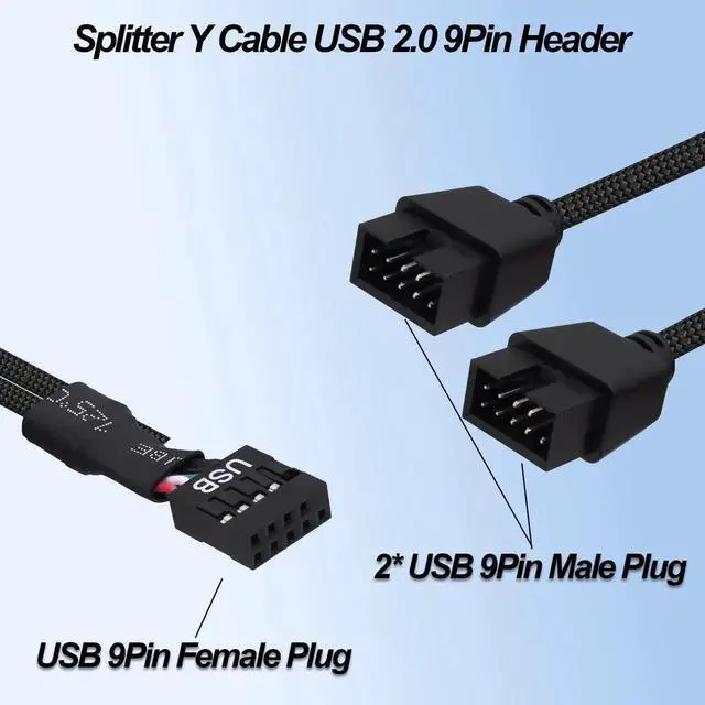 Alt view image 4 of 7 - Motherboard USB Header Splitter Y Cable USB 2.0 9Pin Female to Dual 9Pin Male Motherboard Header Splitter Hub 1 to 2 Converter Extension Cord Adapter-15cm-2pcs