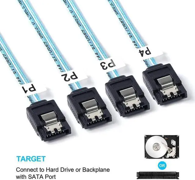 Alt view image 3 of 5 - 2Pack SFF-8643 to SATA: 1M SFF8643 Mini-SAS to SATA Forward Breakout Cable Mini SAS HD SFF8643 Controller to Hard Drive (3.3FT)