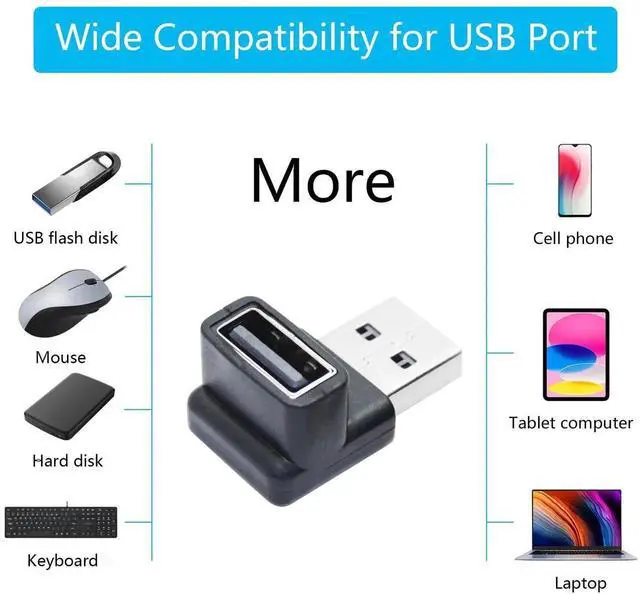 Alt view image 6 of 7 - 2Pcs Right Angle USB 3.2 Male to Female Adapter 10Gbps, 90 Degree USB Type A 3.1 Data Transfer Extender Connector Support 3A Fast Charging, for Computer, Laptop, Mouse, Keyboard etc - (Down Angle)