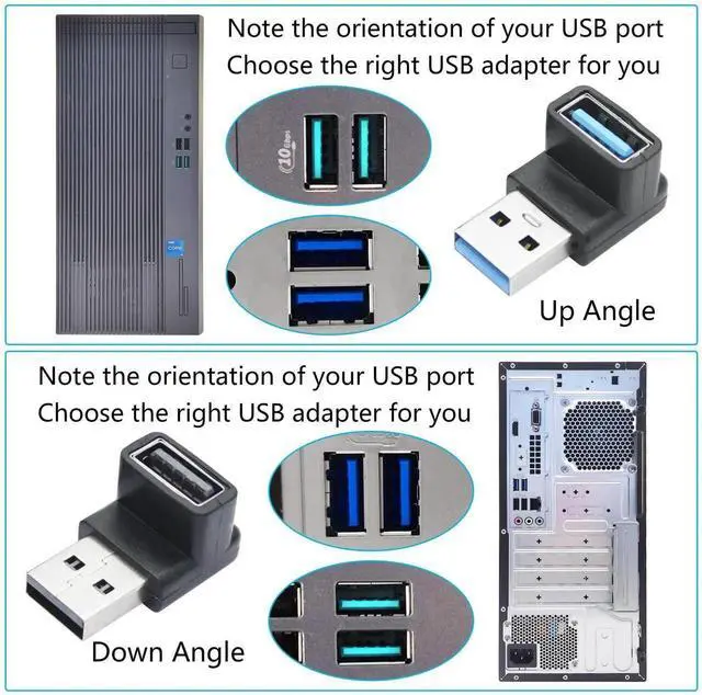 Alt view image 3 of 7 - 2Pcs Right Angle USB 3.2 Male to Female Adapter 10Gbps, 90 Degree USB Type A 3.1 Data Transfer Extender Connector Support 3A Fast Charging, for Computer, Laptop, Mouse, Keyboard etc - (Down Angle)