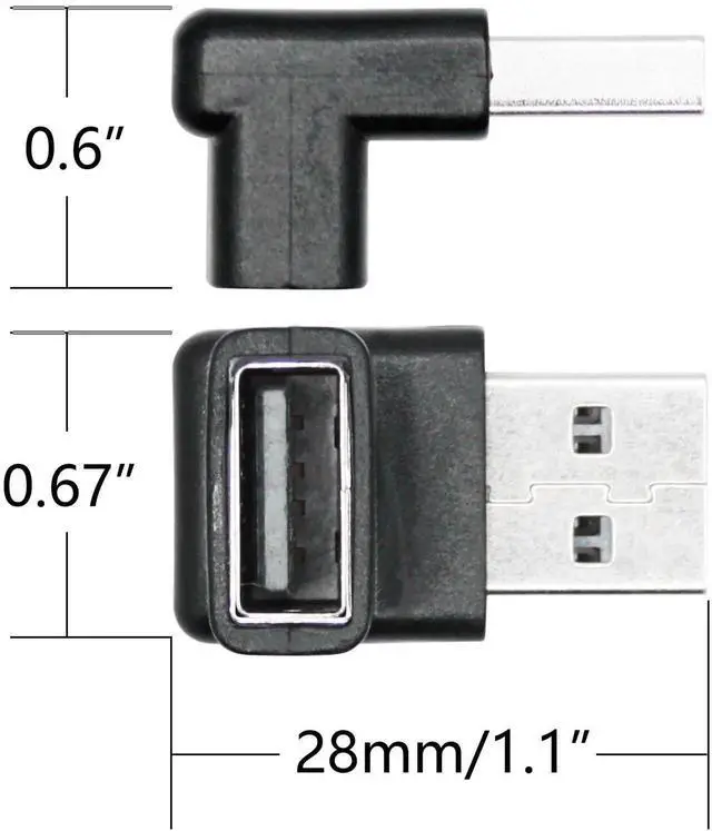 Alt view image 7 of 7 - 2Pcs Right Angle USB 3.2 Male to Female Adapter 10Gbps, 90 Degree USB Type A 3.1 Data Transfer Extender Connector Support 3A Fast Charging, for Computer, Laptop, Mouse, Keyboard etc - (Down Angle)