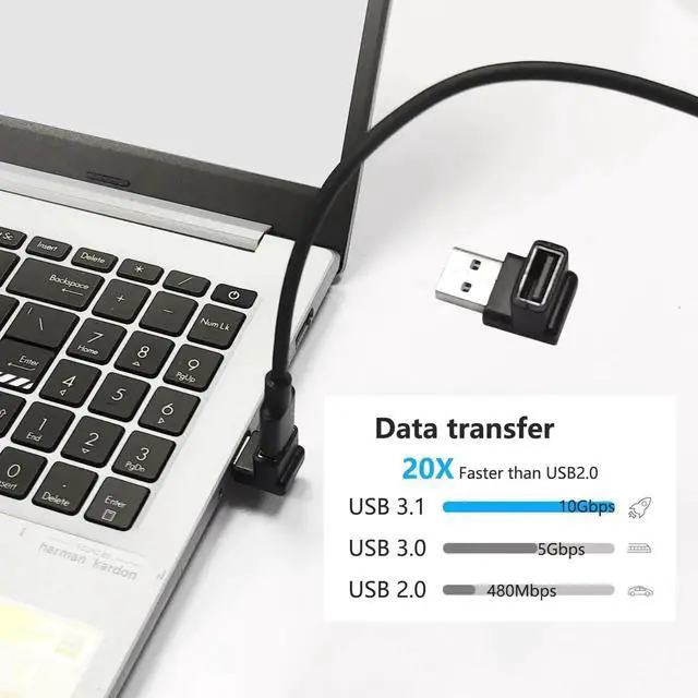 Alt view image 4 of 7 - 2Pcs Right Angle USB 3.2 Male to Female Adapter 10Gbps, 90 Degree USB Type A 3.1 Data Transfer Extender Connector Support 3A Fast Charging, for Computer, Laptop, Mouse, Keyboard etc - (Down Angle)