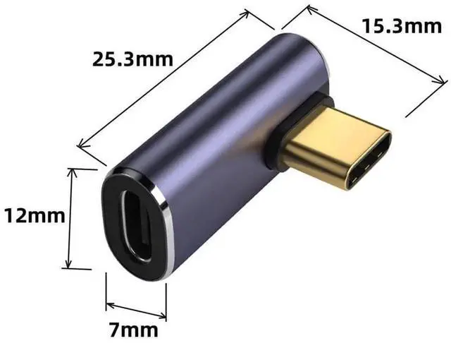 Alt view image 3 of 7 - USB4 Type C Male to Female Low Profile Right Angled 100W Power Data 8K Video Adapter 40Gbps for Laptop Phone