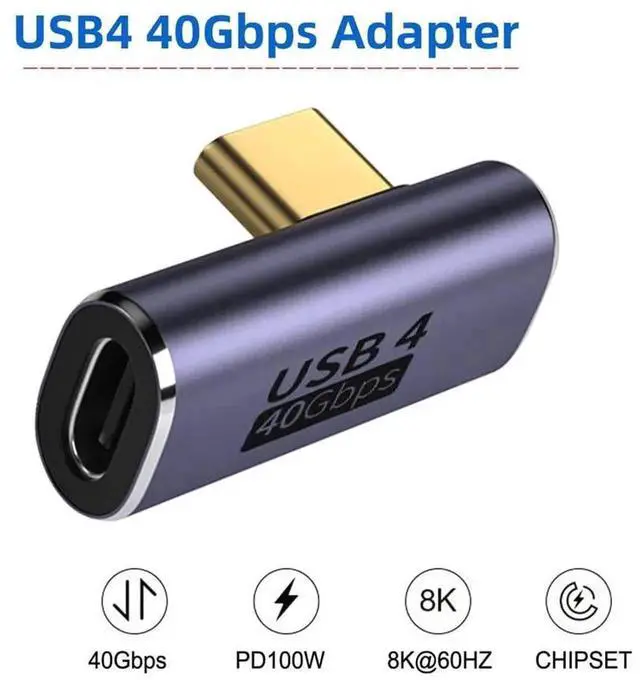 Alt view image 5 of 7 - USB4 Type C Male to Female Low Profile Right Angled 100W Power Data 8K Video Adapter 40Gbps for Laptop Phone