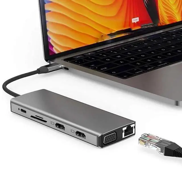 Alt view image 5 of 7 - USB Type C Dual HDMI VGA Adapter Card Reader USB 3.0 HUB Screen Mirror