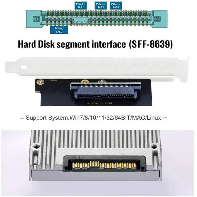 Alt view image 5 of 7 - PCI-E 4.0 x1 Lane PCI Express Host to U.3 U3 Kit SFF-8639 SSD Adapter for Motherboard Compatible with PM1735 NVMe PCIe SSD