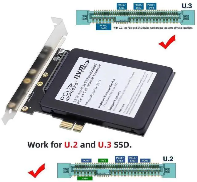 Alt view image 2 of 7 - PCI-E 4.0 x1 Lane PCI Express Host to U.3 U3 Kit SFF-8639 SSD Adapter for Motherboard Compatible with PM1735 NVMe PCIe SSD