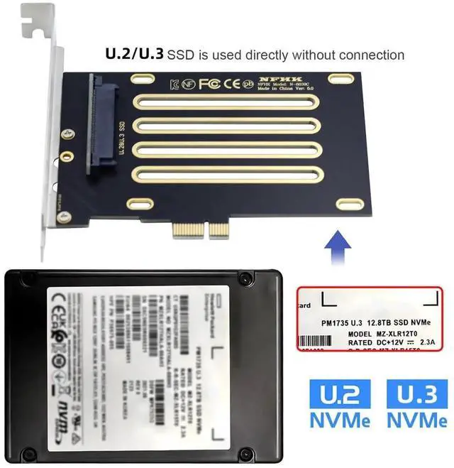Alt view image 7 of 7 - PCI-E 4.0 x1 Lane PCI Express Host to U.3 U3 Kit SFF-8639 SSD Adapter for Motherboard Compatible with PM1735 NVMe PCIe SSD
