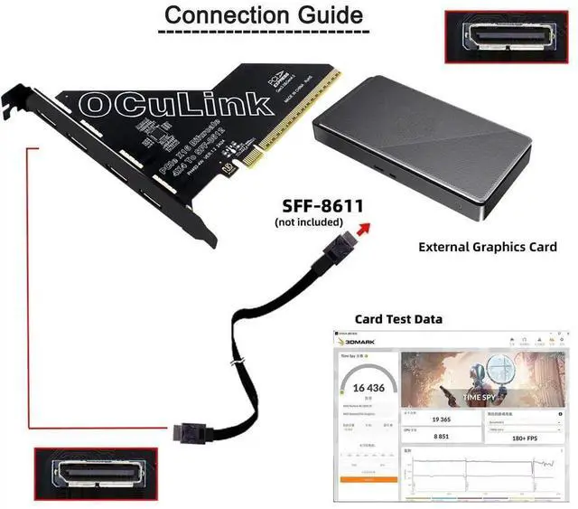 Alt view image 7 of 7 - PCI-Express 4.0 PCIE 16x Detachable to Four Oculink SFF-8612 SFF-8611 External VROC Raid0 Adapter for U.2 SSD eGPU External Graphics Card Dock