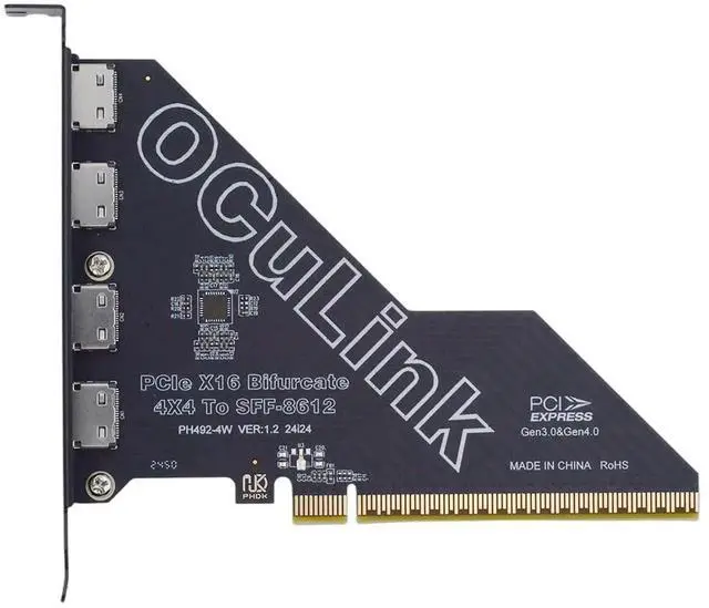 Main image of PCI-Express 4.0 PCIE 16x Detachable to Four Oculink SFF-8612 SFF-8611 External VROC Raid0 Adapter for U.2 SSD eGPU External Graphics Card Dock