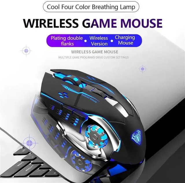 Alt view image 2 of 7 - SC100 Silent Wireless Gaming Mouse Rechargeable, with Side Buttons, LED Backlit, DPI Adjustable, 2.4G Wireless Optical Computer Mice Punk Cool Mouse for Games/Work (Black)