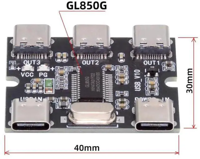 Alt view image 3 of 7 - USB-C 2.0 1-to-3 Three Ports HUB Splitter PCBA Expansion Module Board PCs Multiport 3 Devices Type-C for Keyboard Mouse Scanner Printer