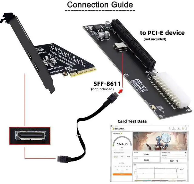 Alt view image 5 of 7 - PCI-Express 4.0 PCIE 8X Detachable to Dual Oculink SFF-8612 SFF-8611 VROC Raid0 Adapter for U.2 SSD eGPU External Graphics Card Dock