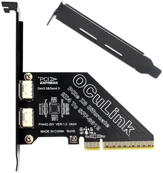 Main image of PCI-Express 4.0 PCIE 8X Detachable to Dual Oculink SFF-8612 SFF-8611 VROC Raid0 Adapter for U.2 SSD eGPU External Graphics Card Dock