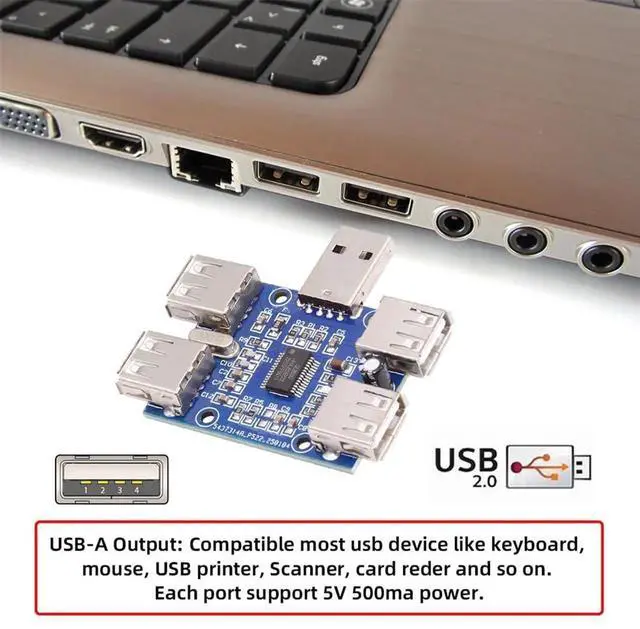 Alt view image 6 of 7 - USB 2.0 1-to-4 Four Ports HUB Splitter PCBA Expansion Module Board PCs Multiport 4 Devices Type-A Adapter for Keyboard Mouse Scanner Printer