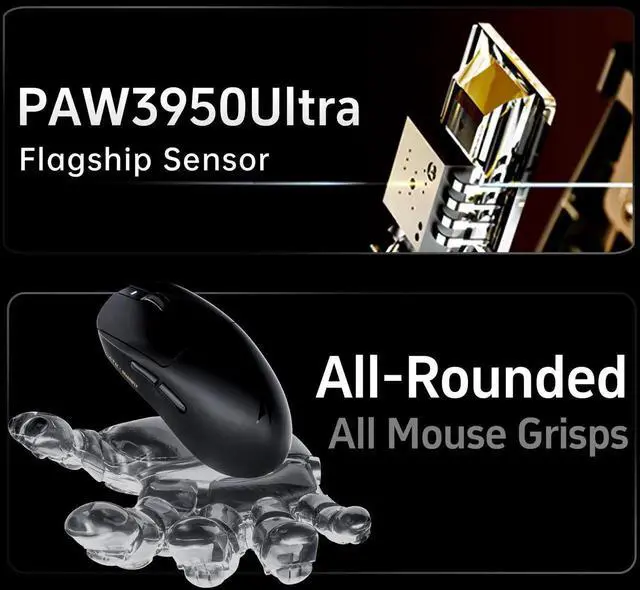 Alt view image 5 of 7 - Dragonfly A9 Wireless Gaming Mouse, 53g Lightweight, Paw3395 Se Sensor, Adjustable Dpi, 1K Polling, 120 Hr Battery Life, Tri-Mode NearLink/Bluetooth/Wired