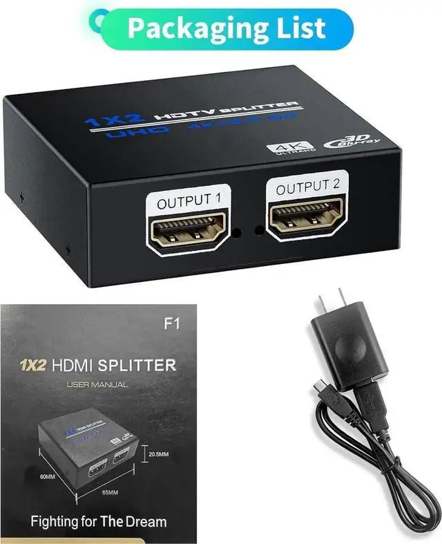 Alt view image 4 of 7 - HDMI Splitter 1 in 2 Out 4K, 1x2 Powered HDMI Multi-Port Adapter for Dual Monitor, Support 4K UltraHD 3D HDR, Duplicate/Mirror Screens, Ideal for Xbox Ps5 Ps4 Ps3 Fire Stick Blu-Ray Player HDTV