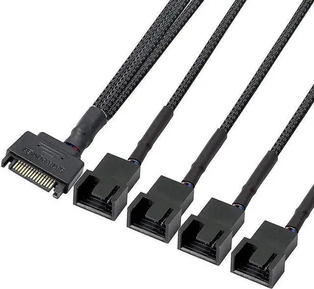Alt view image 5 of 6 - to 3 Pin 4 Pin Fan Sleeved Power Splitter Cable Adapter,15Pin SATA to 4 x TX3 / TX4 (PWM) 12V PC Case Fan Cooler Y Splitter Power Extension Cord - 10 Inch,Black