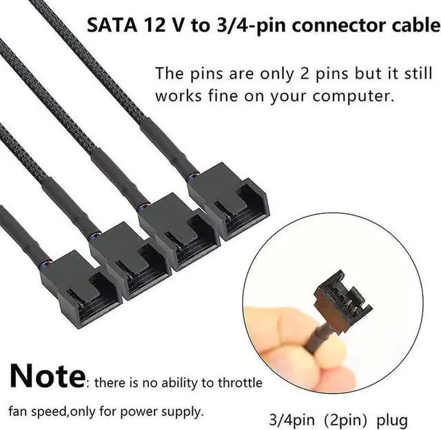 Alt view image 6 of 6 - to 3 Pin 4 Pin Fan Sleeved Power Splitter Cable Adapter,15Pin SATA to 4 x TX3 / TX4 (PWM) 12V PC Case Fan Cooler Y Splitter Power Extension Cord - 10 Inch,Black