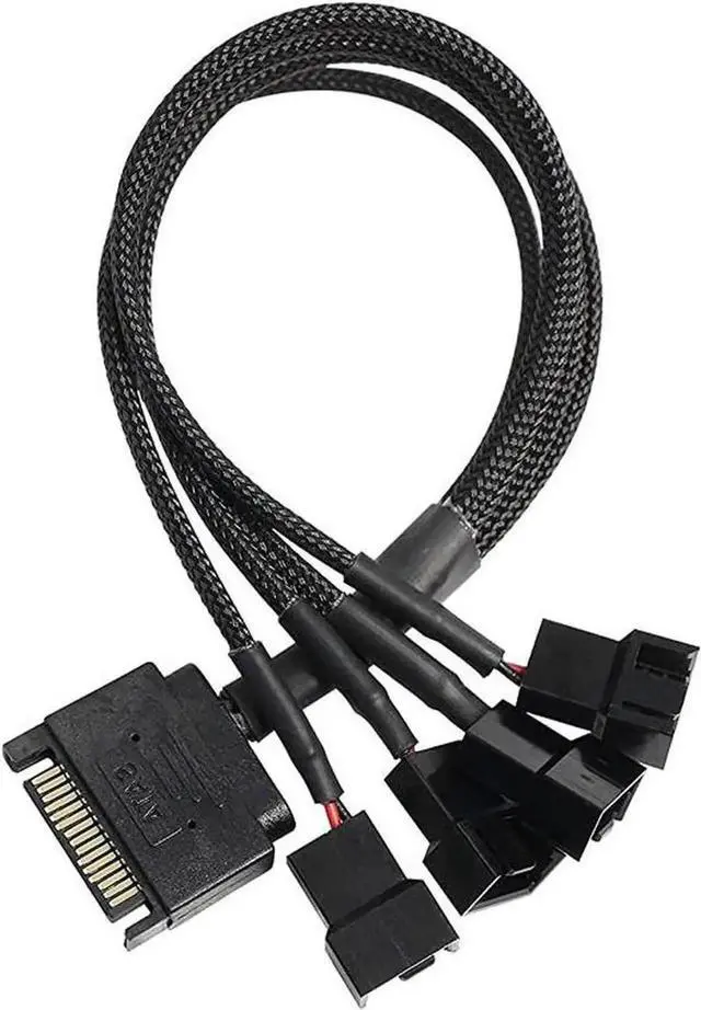 Main image of to 3 Pin 4 Pin Fan Sleeved Power Splitter Cable Adapter,15Pin SATA to 4 x TX3 / TX4 (PWM) 12V PC Case Fan Cooler Y Splitter Power Extension Cord - 10 Inch,Black