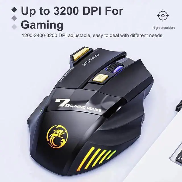 Alt view image 6 of 7 - 7 Colors RGB Wireless Mouse, 2.4Ghz Wireless Gaming Mouse for Gamer, Computer Mouse Ergonomic Gaming Mousewith 7 Buttons, 1200/2400/3200 DPI, Rechargeable Wireless Mouse For Laptop PC