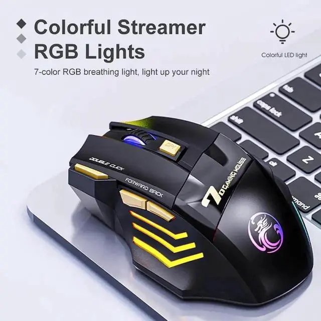 Alt view image 3 of 7 - 7 Colors RGB Wireless Mouse, 2.4Ghz Wireless Gaming Mouse for Gamer, Computer Mouse Ergonomic Gaming Mousewith 7 Buttons, 1200/2400/3200 DPI, Rechargeable Wireless Mouse For Laptop PC