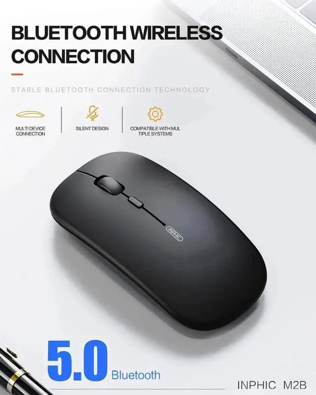 Alt view image 4 of 7 - Bluetooth Mouse, Slim Silent Rechargeable Bluetooth 5.0 Wireless Mouse, 800/1200/1600 DPI Portable Computer Cordless Mouse for Laptop PC Mac, iPad OS