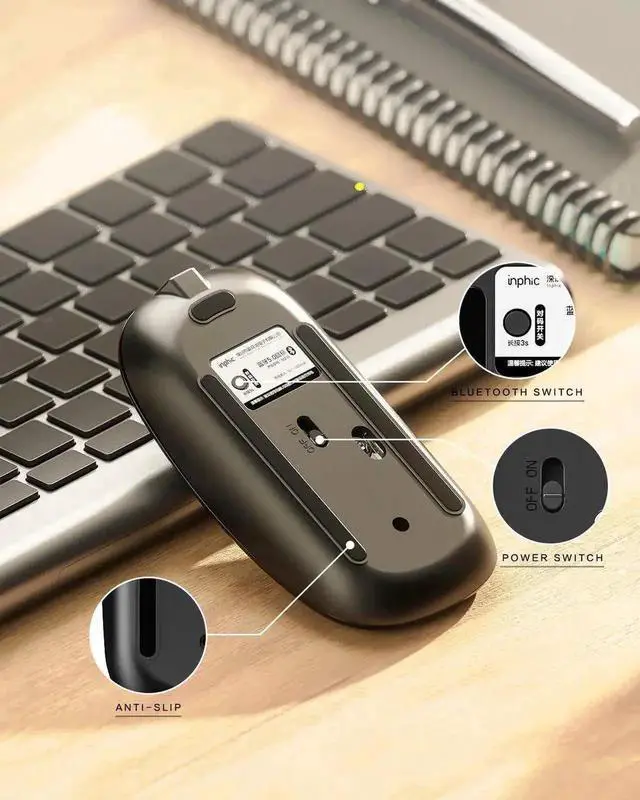 Alt view image 5 of 7 - Bluetooth Mouse, Slim Silent Rechargeable Bluetooth 5.0 Wireless Mouse, 800/1200/1600 DPI Portable Computer Cordless Mouse for Laptop PC Mac, iPad OS