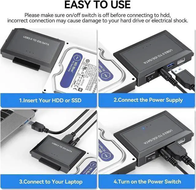 Alt view image 5 of 7 - Hard Drive Reader SATA IDE to USB 3.0 Adapter, USB 3.0 to SATA/IDE Hard Drive Ultra Recovery Converter Kit Data Retrieval Device for 2.5" 3.5" HDD SSD Hard Drive Disk 5.25" DVD/CD-ROM Optical Drive