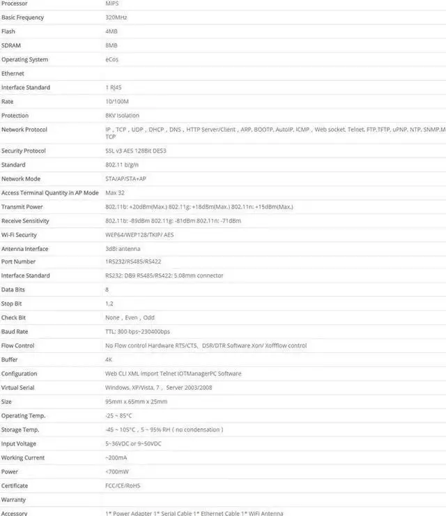 Alt view image 6 of 6 - Industrial Modbus Serial RS232 RS485 RS422 to WiFi Ethernet Converter Device TCP IP Telnet Modbus 4M Flash