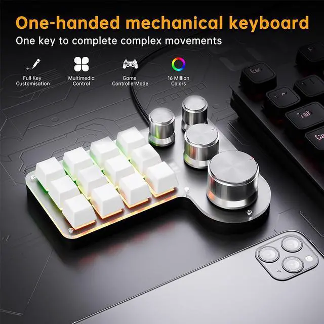 Alt view image 2 of 6 - Mini Programming Custom Macro Keyboard for Wired RGB 12 Keys 4 Knobs Gaming Keypad Mechanical Hotswap Desktop Macropad