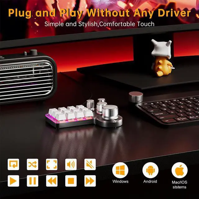 Alt view image 6 of 6 - Mini Programming Custom Macro Keyboard for Wired RGB 12 Keys 4 Knobs Gaming Keypad Mechanical Hotswap Desktop Macropad