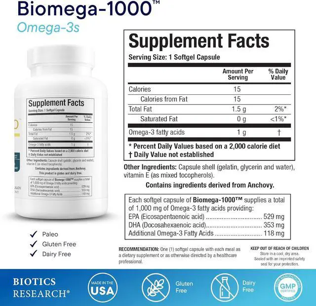 Alt view image 4 of 5 - Biotics Research Biomega-1000 Omega 3 (120 Softgels)