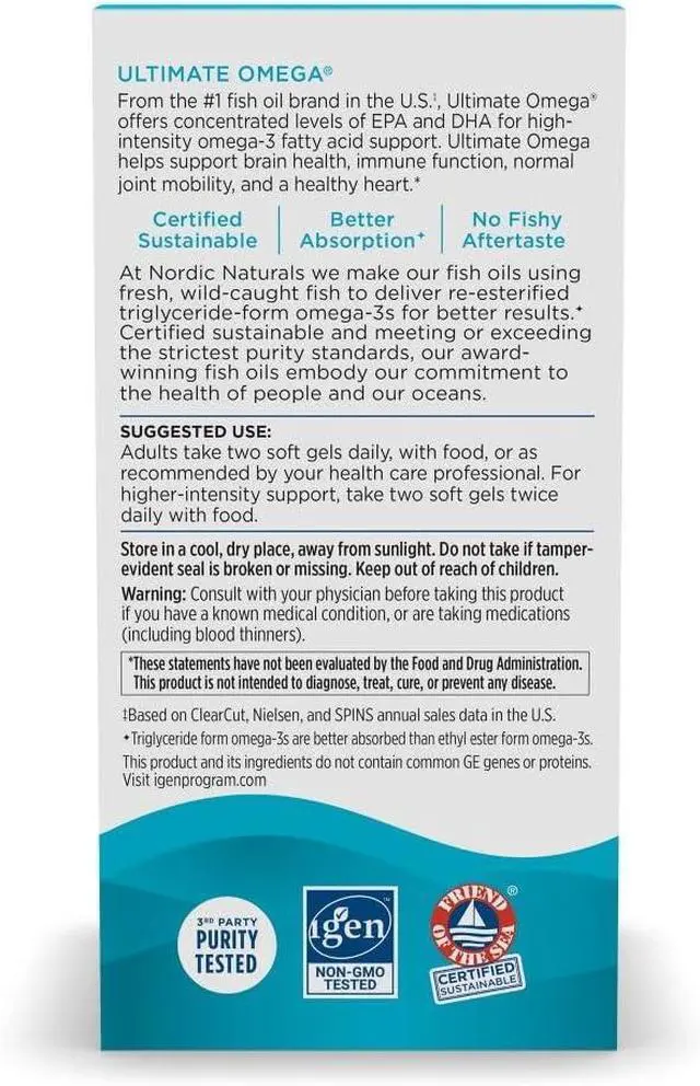 Alt view image 4 of 7 - Nordic Naturals Ultimate Omega Fish Oil, Lemon Flavor 1280mg Omega-3 with EPA & DHA 120 Softgels, 60 Servings High-Potency Brain & Heart Support, Non-GMO