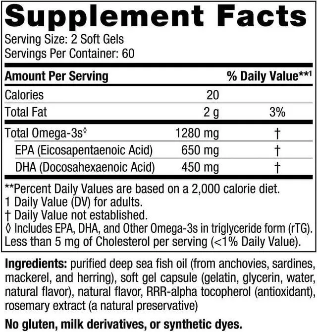 Alt view image 7 of 7 - Nordic Naturals Ultimate Omega Fish Oil, Lemon Flavor 1280mg Omega-3 with EPA & DHA 120 Softgels, 60 Servings High-Potency Brain & Heart Support, Non-GMO